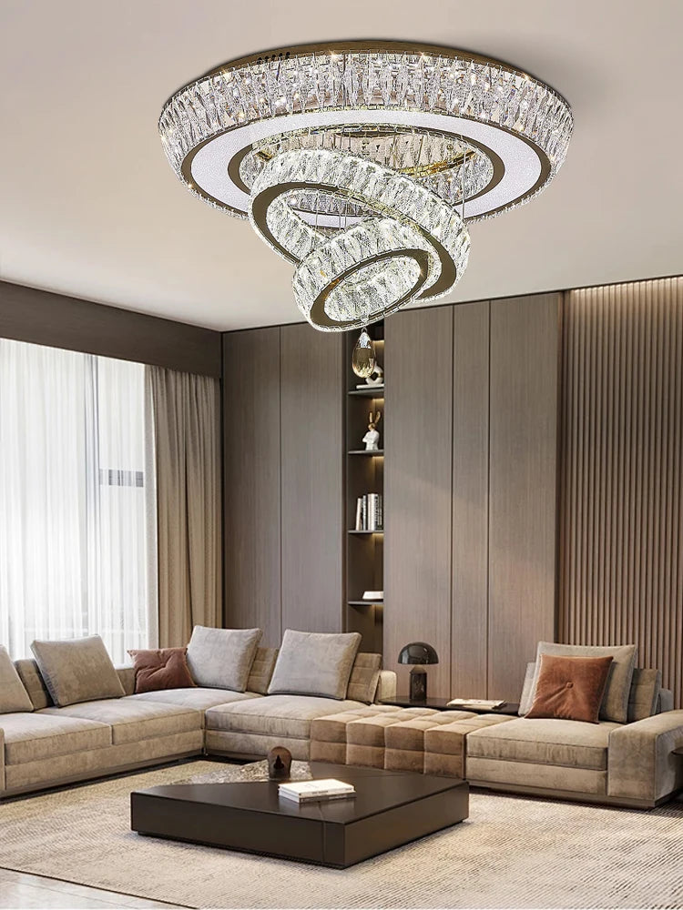 Led Stainless Steel Crystal Ceiling Light 2026 Luxury Home Decoration Round Minimalist Lampara Techo for Bedroom Living Room