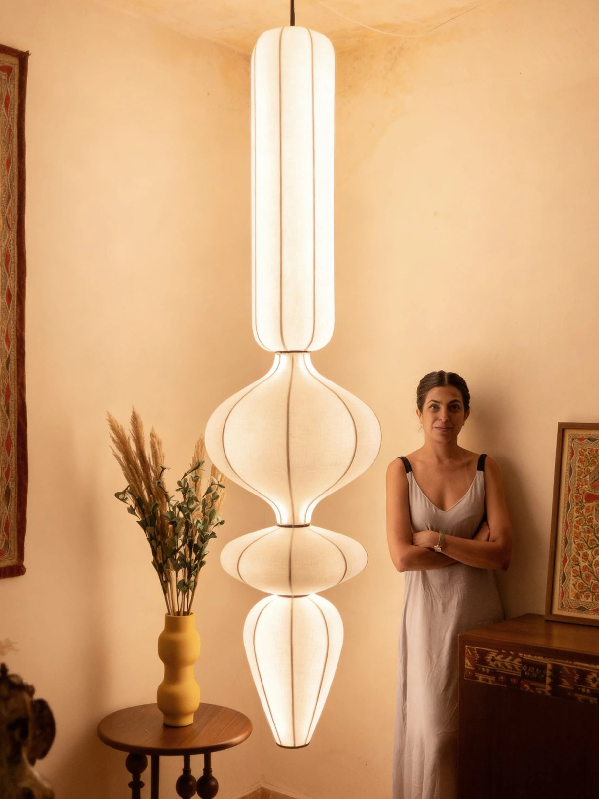 Nordic Silk Pendant Lamp For Staircase Living Room Loft Italian Designer White Silk Pendant Lights Led Hanging Chandelier