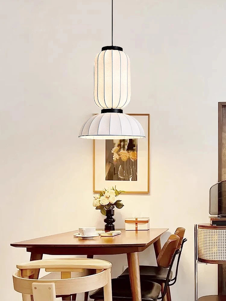 Japanese Wabi-Sabi Silk LED Pendant Light - Retro Art Lantern Ceiling Chandelier Lamp Fixture for B&B, Dining Room, Bar & Bedroom