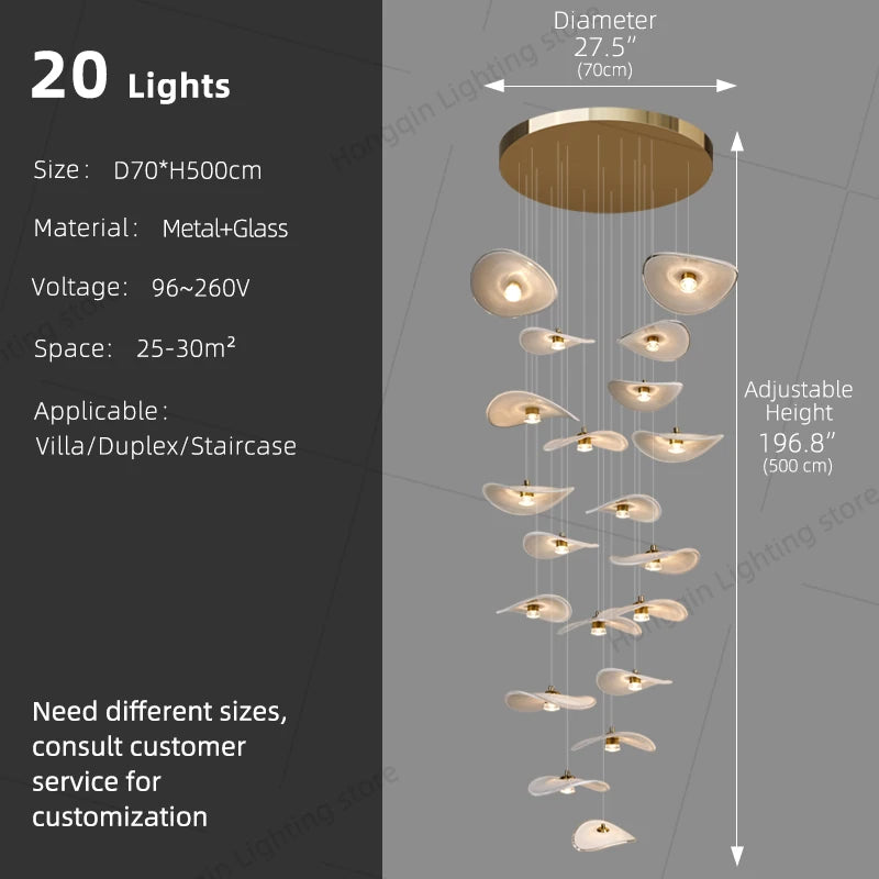 Luxury Stair Chandelier Pendant Light Lighting Duplex Loft Glass Hanging Lamp Nordic Minimalist Long Staircase Chandelier Lustre