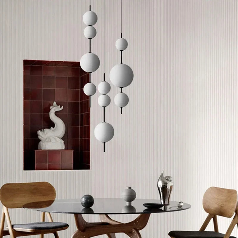 White Glass Round Ball Pendant Ceiling Chandelier Designer 4 Head LED Cafe Bar Bedroom Kitchen Hanging Lamp Fixture