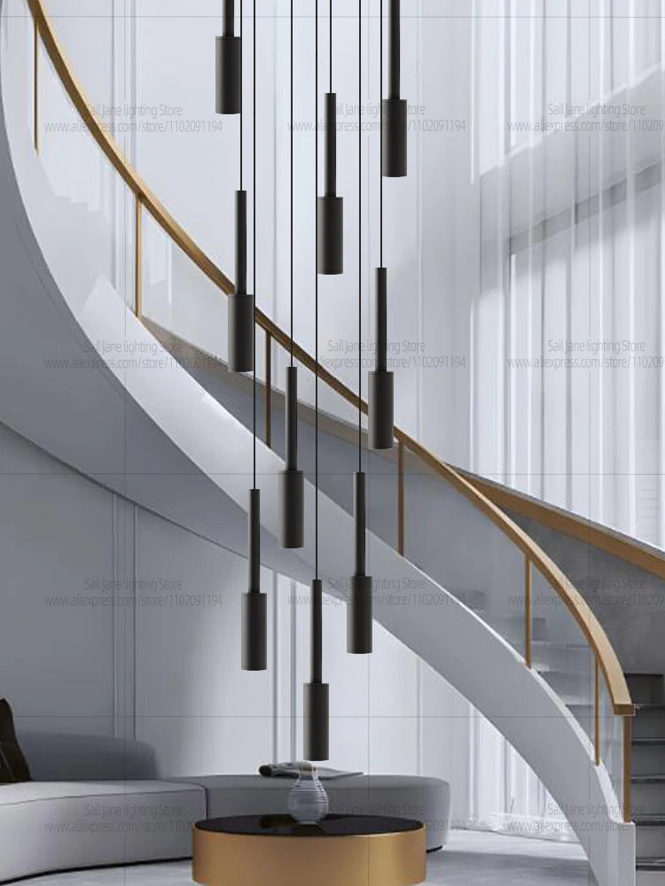 Cylindrical Pendant Light Long Line Attic Chandelier - Modern LED Villa Spotlight