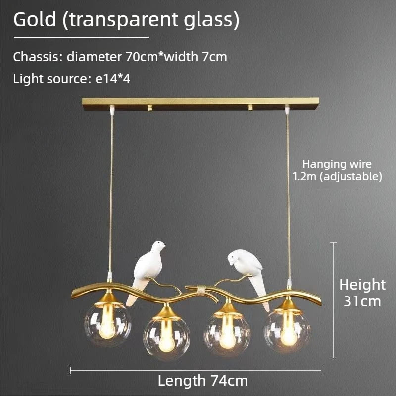 Nordic LED Glass Chandelier Modern Creative Bird Restaurant Dining Table Glass Pendant Light Living Room Bar Counter Decoration