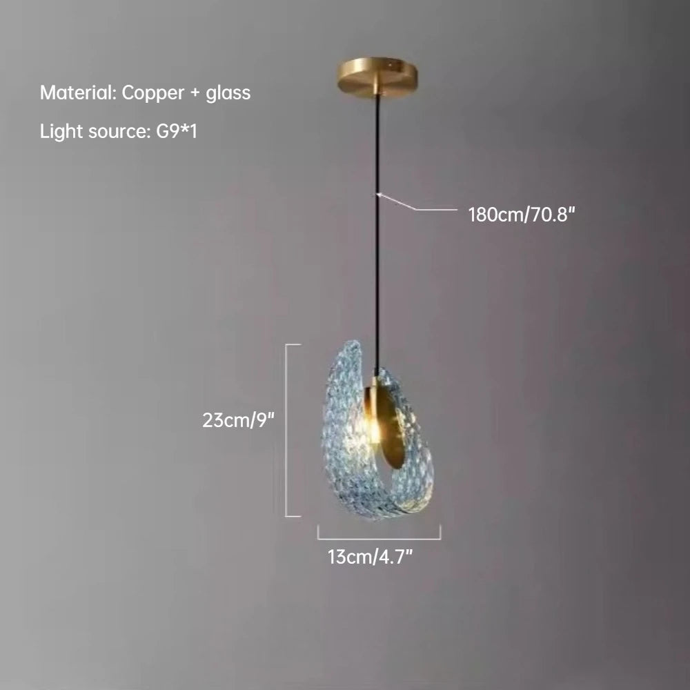 Creative All-copper Headboard Chandelier Light Luxury Individual All-copper Bedroom Blue Glass Lamp Indoor Home Decor G9 Bulb