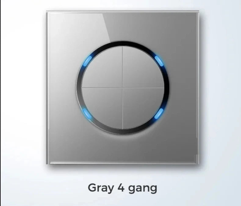  Universal Round Tempered Glass Home Wall Switch Panel LED Indicator Black/Grey/Gold/White 250V 86mm*86mm Wall Light Switch