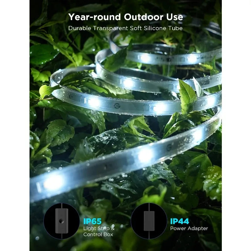 Outdoor Strip Lights with Warm and Cold White, Halloween Decoration, 32.8ft WiFi Outdoor LED Eave Lights Waterproof,