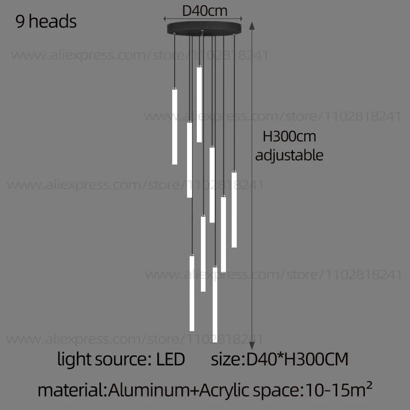 Minimalist Chandelier LED Stair Strip Lamp Duplex Building Interior Lighting Lamps Modern Dining Table Living Room Pendant Light