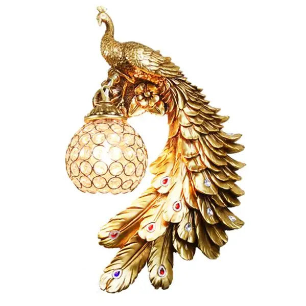 Modern European Resin Peacock Crystal Wall Lamps Bedroom Bedside Living Room TV Background Wall Lamp 110V 220V Wall Light