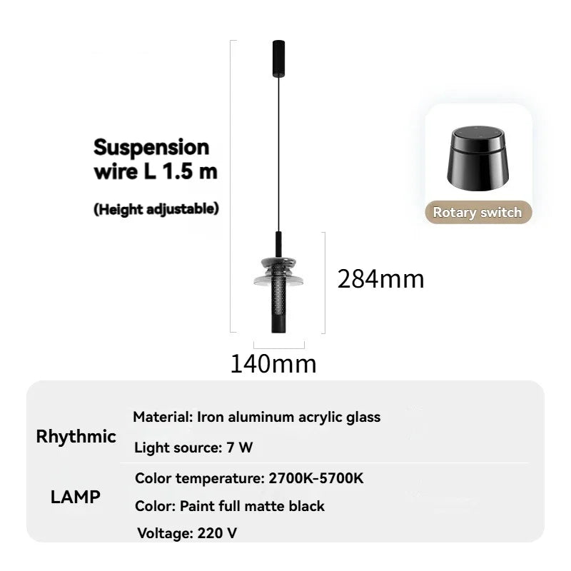 Modern Glass Pendant Light with Knob Switch - Bedside Hanging Night Light