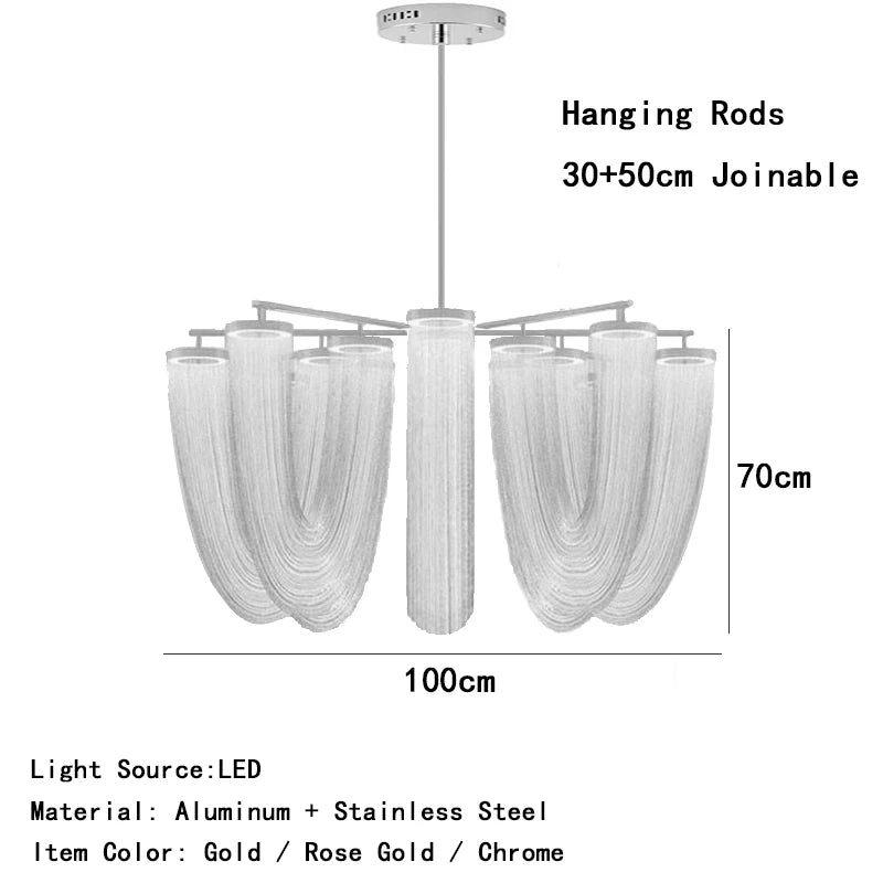 Modern Hanging Lamp Gold/Rose Gold/Chrome Metal Tassel Ceiling Chandeliers Stair Pendant Lighting Fixtures Dining Room Lustre