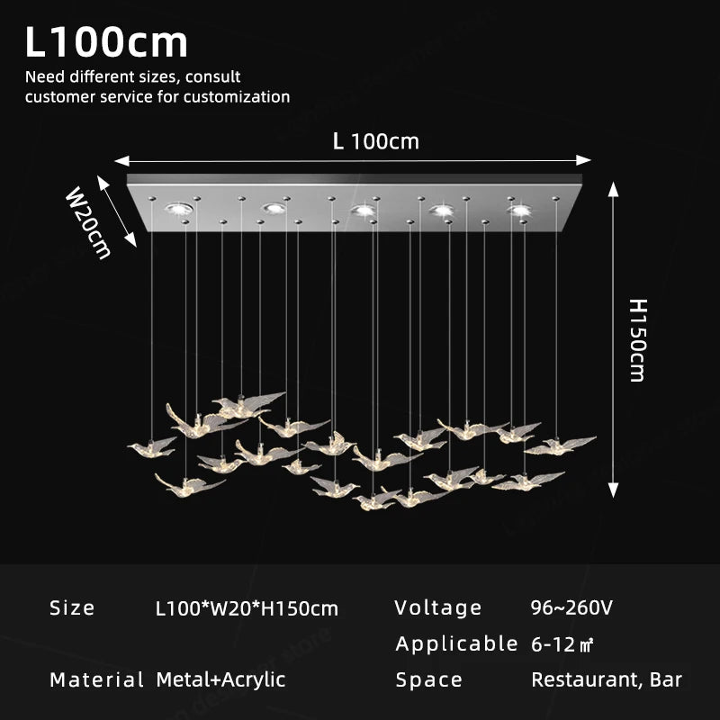 Suspension Chandelier Design Bird Hanging Lamp Dining Table Dining Chandelier Rectangle Kitchen Island Acrylic Pendant Light