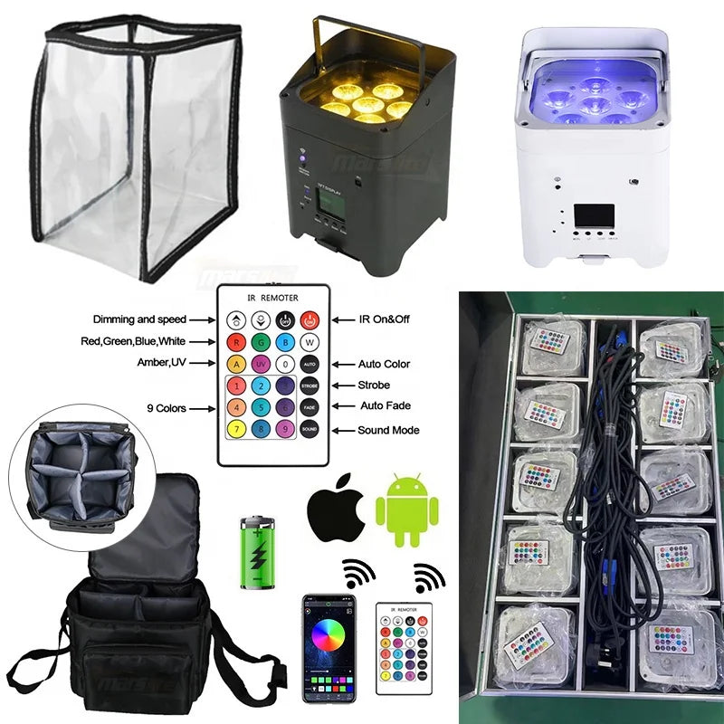 One Piece 6*18W Up lights Battery Wireless Backdrop RGBWA+UV Wedding Party Dj Lights Stage Par Wireless Uplights With Case