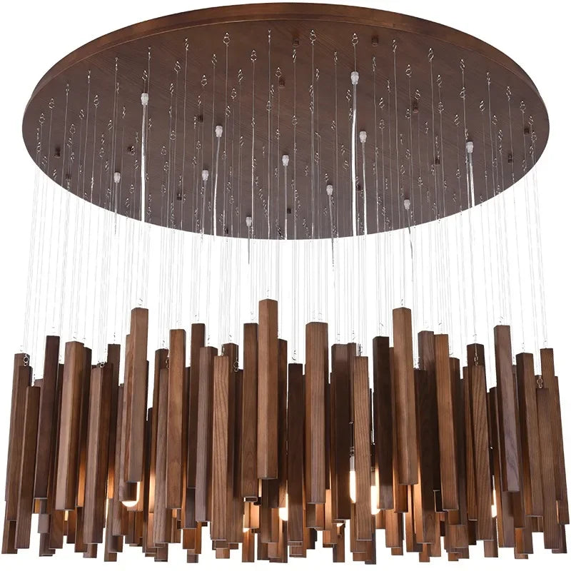 Retro Wooden Hanging Chandelier Light For Dining Living Room Farmhouse Kitchen Table Solid Wood Led Pendant Chandelier Lamp