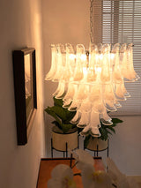 Cloudy White Glass Flower Petal Vintage Chandelier Italy Design Lighting Fixture LED Remote Dimmable Available Living Room Deco
