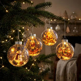 Transparent Lighted Christmas Ball Ornament Acrylic Plastic Clear Christmas Bauble Ornament Exquisite Cartoon Style