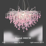 Pink Crystal Chandelier Creative Waterdrop Luxury Living Room Lights Modern Home Indoor Decor Bedroom Dining Room Pendant Lamps
