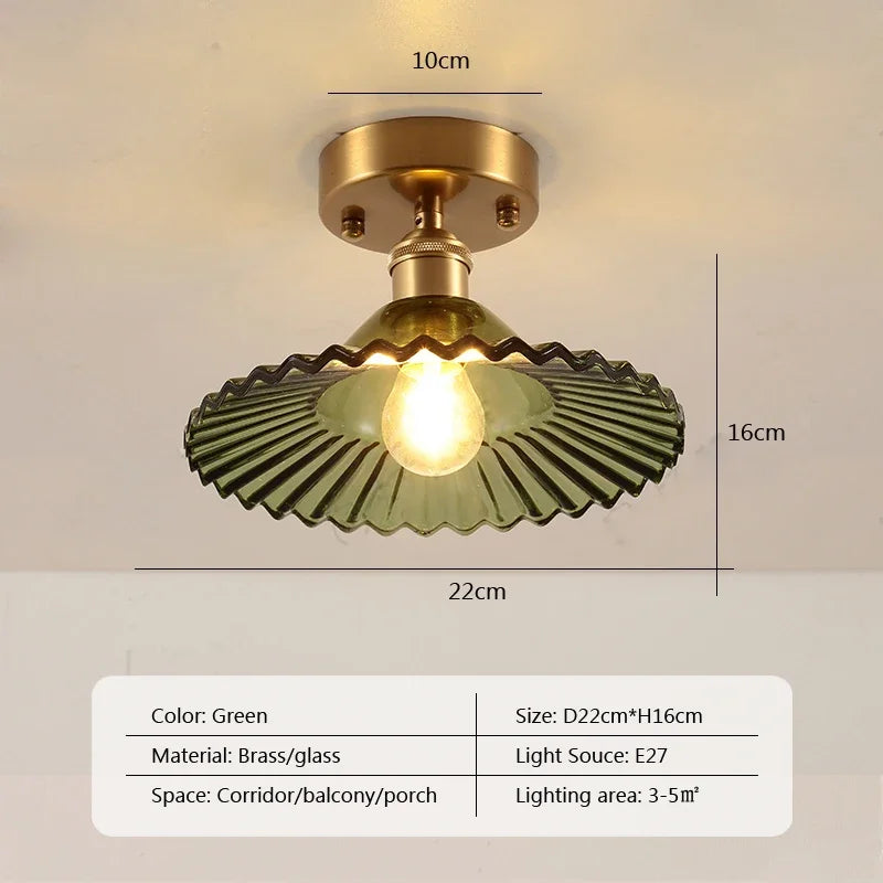Retro LED Glass Ceiling Lights Nordic Brass Flower Aisle Decors Fixtures Living Room Corridor Balcony lamp Home Lighting Lusters&#39;