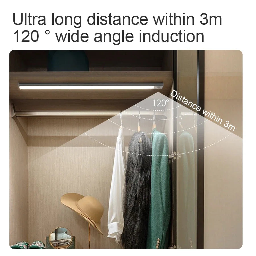 LED Night Light 20/30/40/60CM Motion Sensor Wireless USB Cabinet Night Light Wardrobe Lamp For Kitchen Cabinet Bedroom Wardrobe