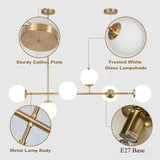 Modern Globe Linear Chandelier 6 Light Milk Glass Chandeliers Pendant Light Fixture Mid Century Sputnik Island Lights