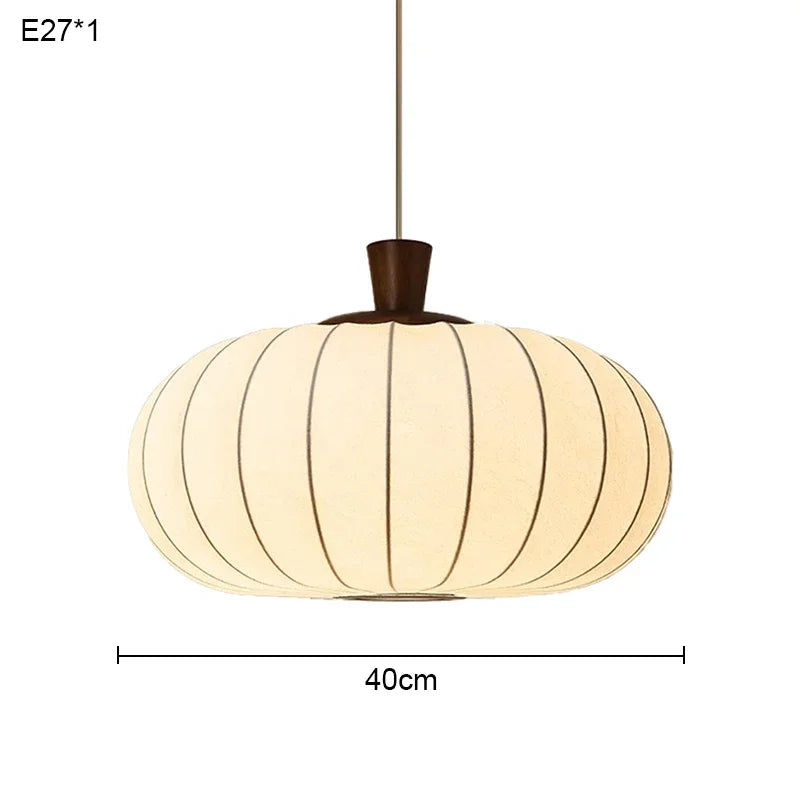 Japanese Wabi-Sabi Silk & Wood LED Pendant Chandelier - Retro Fabric Hanging Ceiling Lamp Fixture for Living Room, Restaurant & Mood Lighting Decor