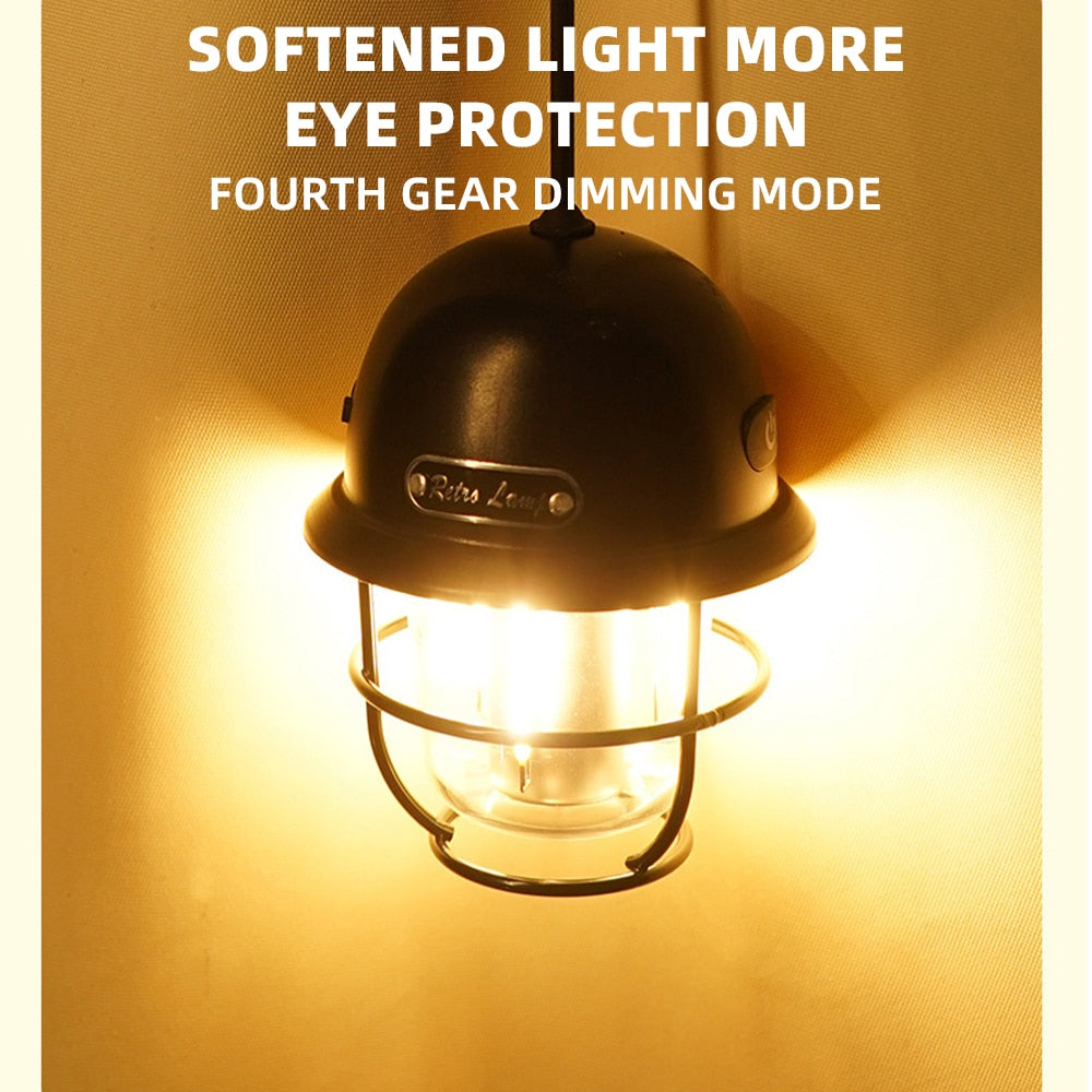 Vintage Style Ceramic Wick Camping Light Rechargeable LED Super Bright Camping Light 4 Lighting Modes Waterproof Outdoor Light