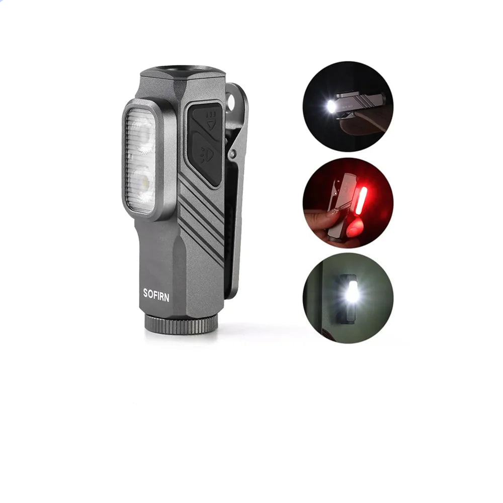 ST10 1000lm EDC Flashlight (660nm Red Light & Dual Switch) - USB-C 14500 Rechargeable Mini Torch with Magnetic Tailcap & Two-Way Pocket Clip