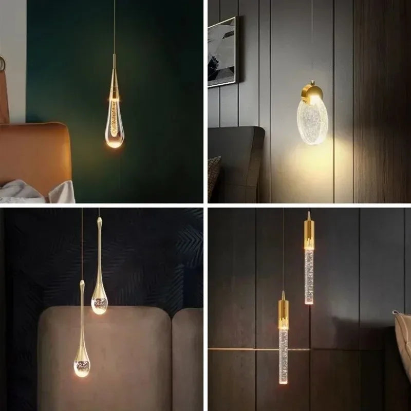 Nordic LED Pendant Lights Luxury Crystal Hanging Lamp Indoor Lighting for Home Living Dining Bed Room Kitchen Bathroom Decor