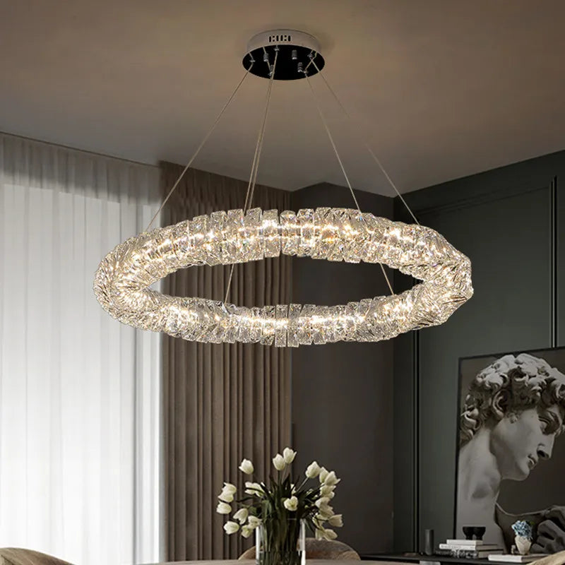 Modern Luxury K9 Crystal Led Dimmable Pendant Lights Living Dining  Room Ring Hanging Lamp Lustre Led Suspend Lamp Decor Fixture