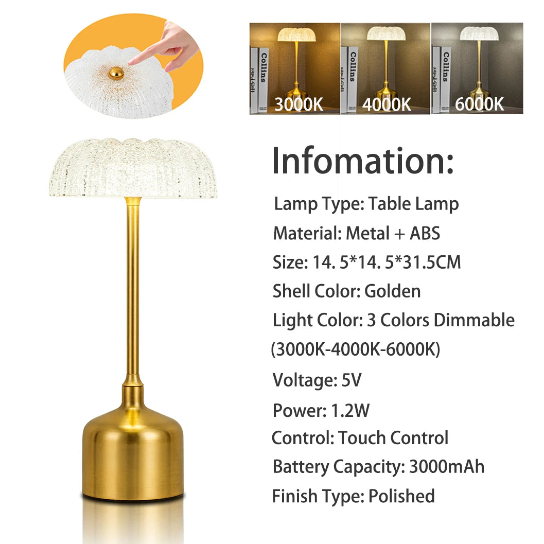 3000mah Retro Bar Table Lamp Restaurant Decoration Lamp LED Rechargeable Desk Light Touch Dimming Night Light Bedroom Lamp