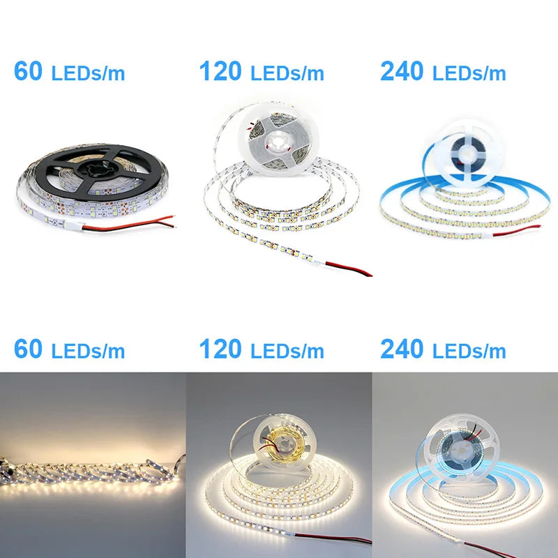 High-Density 2835 LED Strip Light | 5M 300 600 1200 LEDs | DC 12V 24V Tape