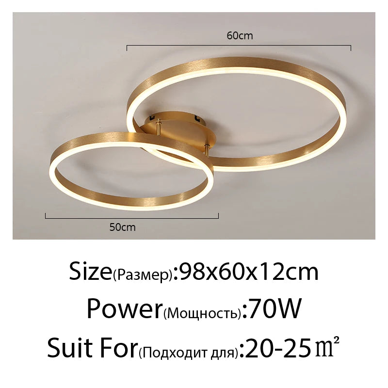 Nordic Creative Led Circle Chandeliers Bedroom Living Dining Room Lighting Chandelier Home Indoor Lamps Golden Brown Glossy Lamp