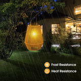 Outdoor Solar Boho Rattan Hanging Lantern Waterproof LED Wicker Lamp for Garden Patio Yard Summer Evening Balcony Wedding Decor