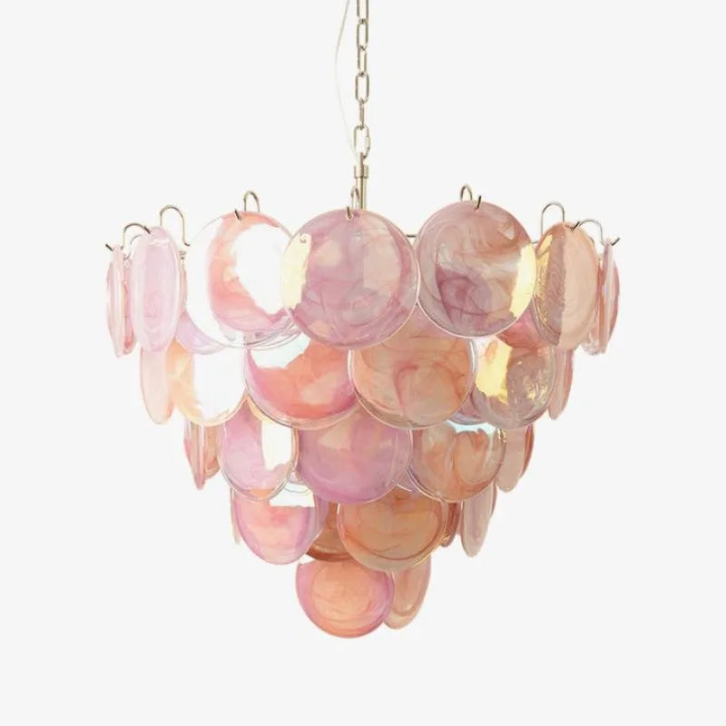 Multicolor Murano Glass Disc Chandelier (French Vintage Style) - Handblown Art Glass Pendant Light Fixture for Living Room & Dining Room Decor