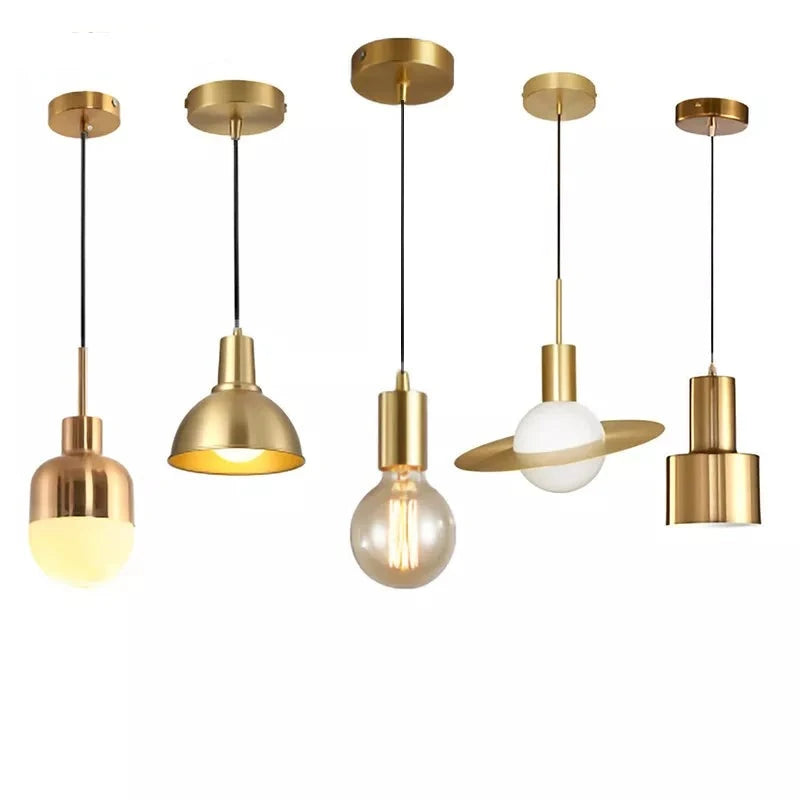 Nordic Simplicity E27 LED chandelier lamp golden small Pendant Lights for study room bedroom bedside loft illumination fixture