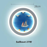 Mediterranean Style Wall Lamp Rudder Boy Children Room Anchor Decoration Bedside Light 27W LED Acrylic Wood Cartoon Sconce Light