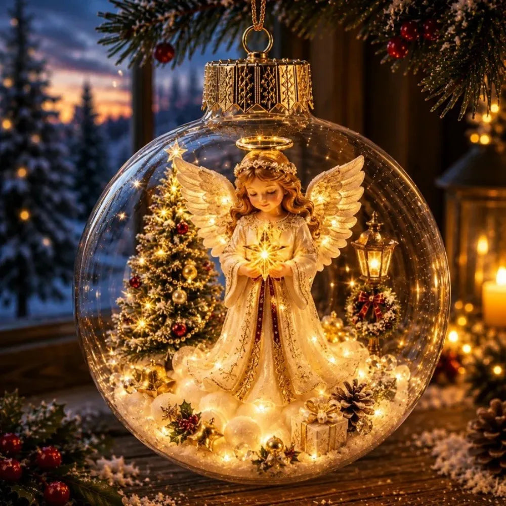 Transparent Lighted Christmas Ball Ornament Acrylic Plastic Clear Christmas Bauble Ornament Exquisite Cartoon Style