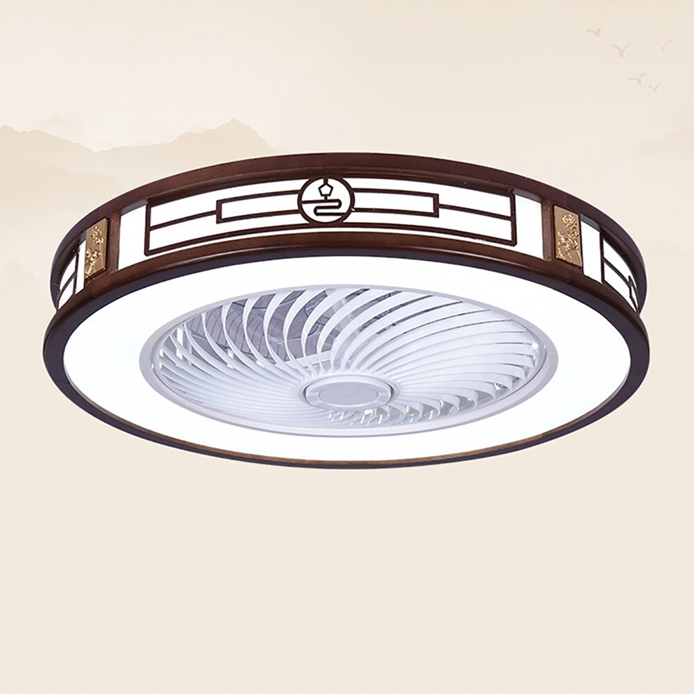 57CM Modern Enclosed Ceiling Fan with Light and Remote Control 3 Light Color 3 Wind Speed Timing Mute Round Chinese Style