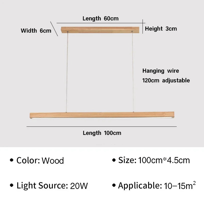 Nordic Long Wood Strip LED Pendant Light Dining Table Lamp Light Suspension Chandelier for Living Dining Room Lighting Fixture