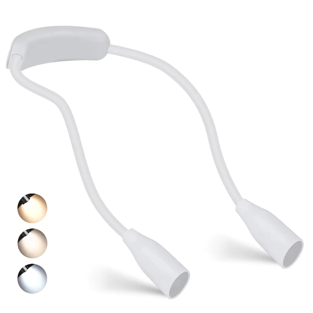 Neck Reading Light with 3 Colors & Dimmable Brightness - Portable Battery Operated Wearable LED Book Light for Crocheting, Knitting & Crafting