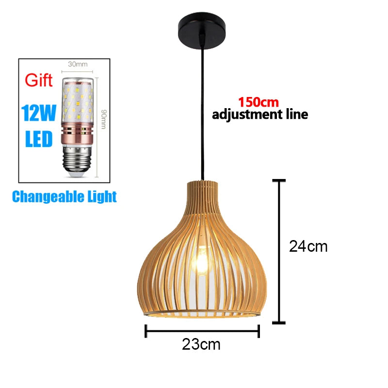 Handmade Vintage Pendant Lamp Bamboo Restaurant Café Chandeliers Wood Base E27 Bulb Lighting Hotel Bedroom Interior Classical