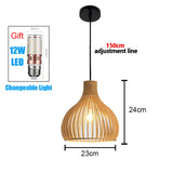 Handmade Vintage Pendant Lamp Bamboo Restaurant Café Chandeliers Wood Base E27 Bulb Lighting Hotel Bedroom Interior Classical