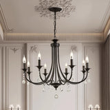 New Wrought Iron Crystal Chandelier European Classic Black Candle Lamp Modern Living Room Kitchen Dining Table Hanging Lamps