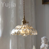 Vintage Amber Glass Pendant Light - Retro Brass Adjustable Hanging Hanging Lamp