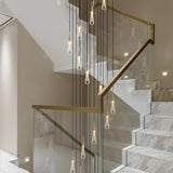 Modern Creative LED Lamp Pendant ForStair Lamp,Duplex Building Villa,Apartmenthigh Hanging Simple Crystal Gold Flowing Waterdrop