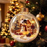 8cm Christmas Ball Ornament Transparent Acrylic Xmas Hanging Decoration DIY with Light Snowman Crystal Ball Holiday Ornament