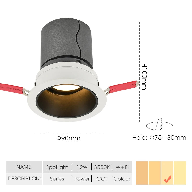 Recessed Anti-glare LED Downlight 7W 12W Home Living Room Bedroom Ceiling Lamp Flood Spot Lights Cut out Hole 8cm