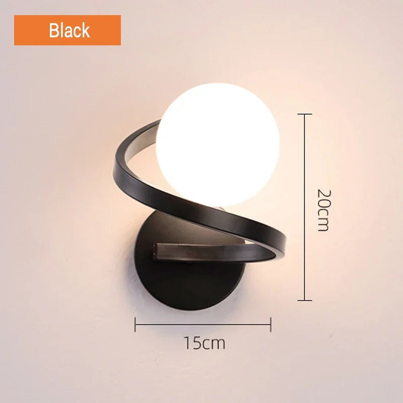 Modern Glass Wall Lamp Bedside Black Gold Wall Light Nordic Simple Sconce Living Room Bedroom Hallway Decors Illumination Fixture