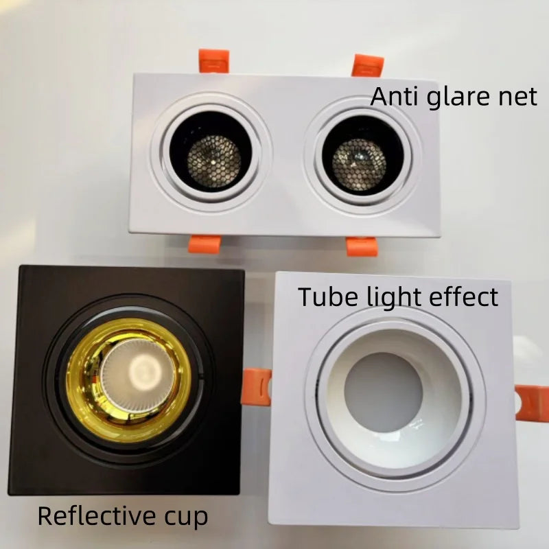 Square embedded ceiling spotlight COB high luminous efficiency anti glare LED tube light household lamp 85-265V