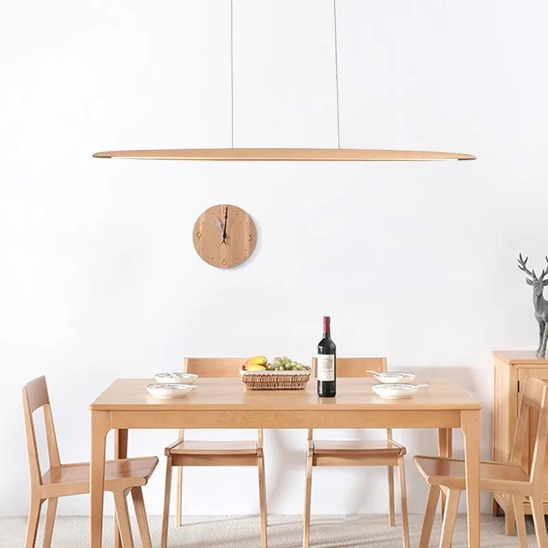 Wooden Led Pendant Lamp Long With Remote Dimmable Wood Linear Led Pendant Light Fixtures For Dining Room Kitchen Table