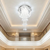 Luxury Raindrop Crystal Flush Mount Chandelier Long Vertical Design LED Ceiling Light For Duplex House Stairwell Entrance Hall